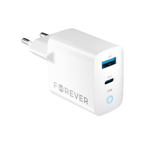 CHARGEUR TYPE C+USB FAST CHARGE 20W FOREVER