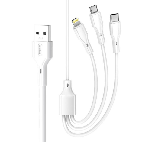 CABLE 3 EN 1 / LIGHTNING / TYPE C / MICRO USB BLANC