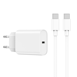 CHARGEUR MURAL RAPIDE + CABLE USB C PD TO USB C 20W WIWU BLANC