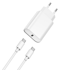 CHARGEUR MURAL RAPIDE + CABLE USB C PD TO USB C 20W WIWU BLANC