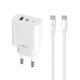 CHARGEUR USB +TYPE C 20W + CABLE C VERS C  MAXLIFE