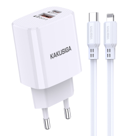 CHARGEUR USB +TYPE C +CABLE C VERS LIGHTNING 20W BLANC KAKUSIGA