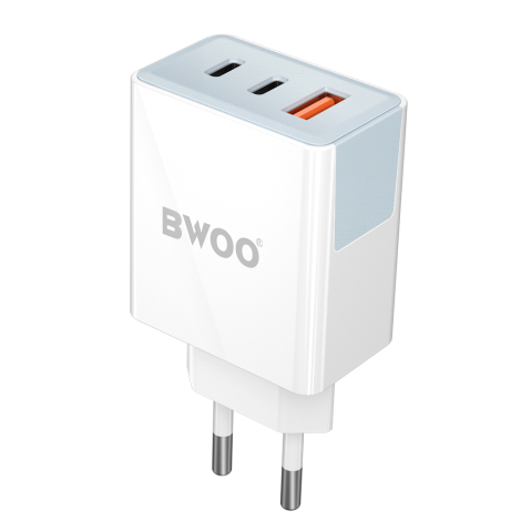 CHARGEUR SECTEUR 2X USB C + 1X USB 40W CHARGE RAPIDE BWOO BLANC