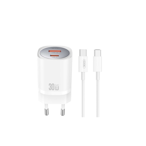 CHARGEUR 30W CHARGE RAPIDE 1XUSB-C + USB-C CABLE XO CE06 BLANC