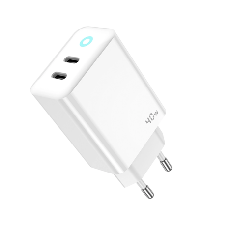 CHARGEUR USB C+USB C CHARGE RAPIDE 40W JELLICO EU19 BLANC