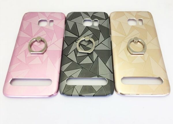 COQUE ARRIERE  SAMSUNG GALAXY S7 EDGE PRISME METAL INTERIEUR SILICONE AVEC BAGUE ROSE