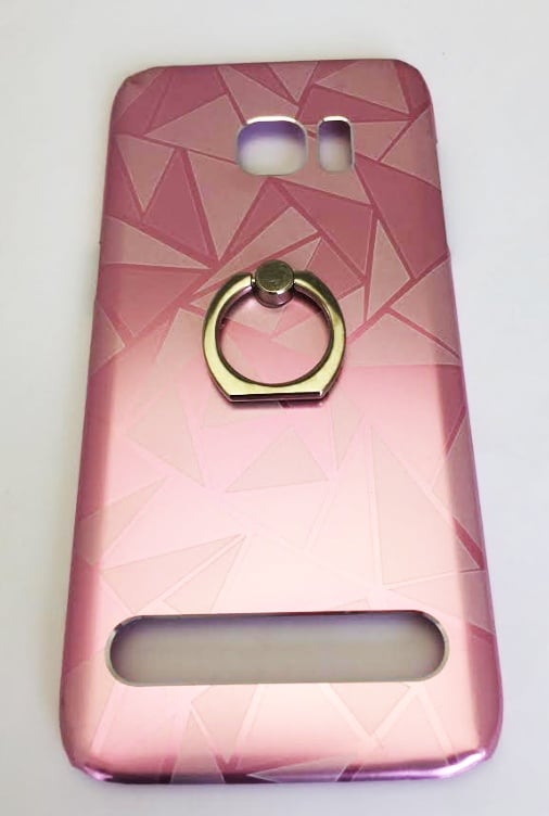 COQUE ARRIERE  SAMSUNG GALAXY S7 EDGE PRISME METAL INTERIEUR SILICONE AVEC BAGUE ROSE