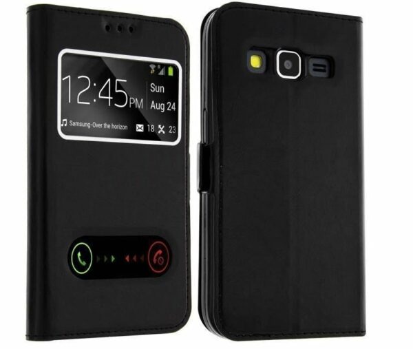 HOUSSE ETUI FOLIO 2 FENETRES NOIRE COMPATIBLE SAMSUNG GALAXY J3 2017  SOUS SACHET