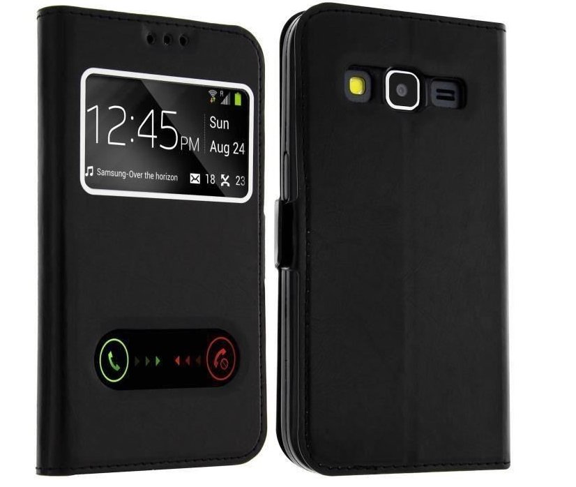 HOUSSE ETUI FOLIO 2 FENETRES NOIRE COMPATIBLE SAMSUNG GALAXY J3 2017  SOUS SACHET