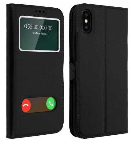 HOUSSE ETUI FOLIO IPHONE X  2 FENETRES NOIR SOUS SACHET