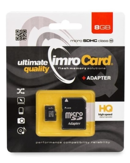 CARTE MEMOIRE IMRO CARD MICRO SDHC 8 GIGA CLASS 10 + SUPPORT SD