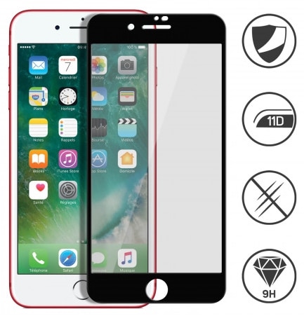 FILM IPHONE 7/8 VERRE TREMPE FULL ECRAN BORDS  NOIRS