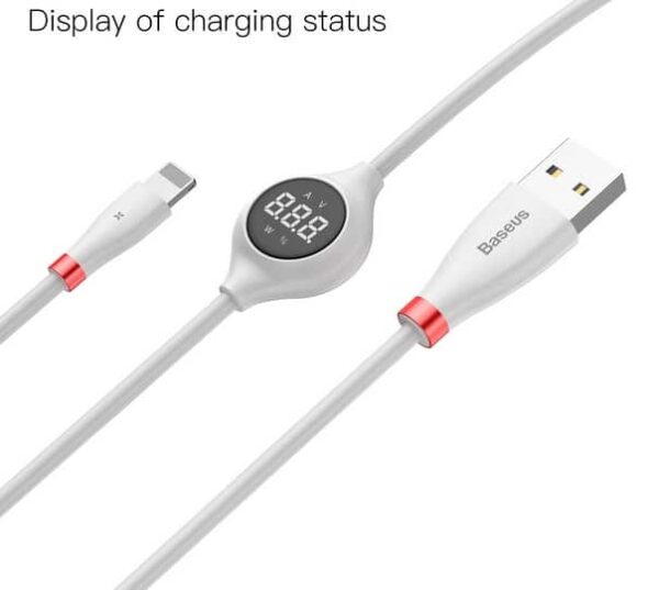 CABLE USB LIGHTNING AVEC ECRAN DE CHARGE DIGITAL BASEAUS BIG EYE 2A 1 M BLANC