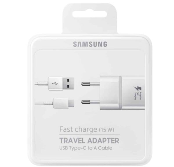 CHARGEUR SECTEUR USB RAPIDE 15 W SAMSUNG + CABLE USB TYPE-C 1,5 M 2A BLANC