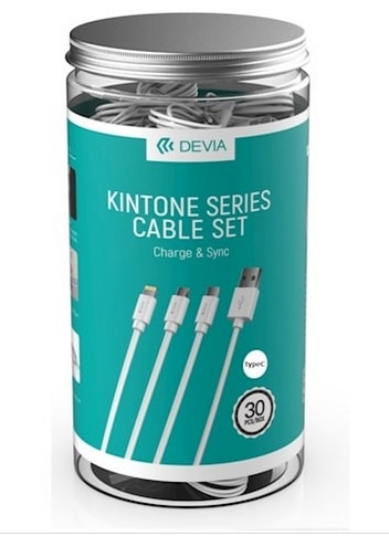 PACK 30 CABLES USB DEVIA TYPE-C  2A CHARGE & SYNCHRONISATION 1 M BLANC