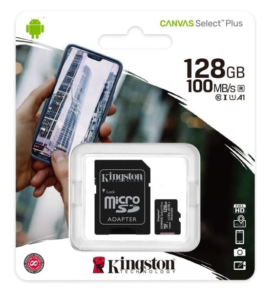 CARTE MEMOIRE 128 GIGA MICRO SD KINGSTON  AVEC ADAPTATEUR 100 MB/S CLASS 10