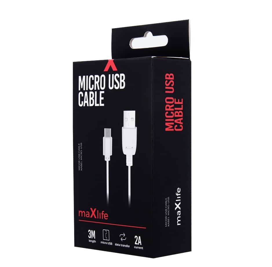 DATA CABLE MICRO USB 3 METRES MAXLIFE 2A
