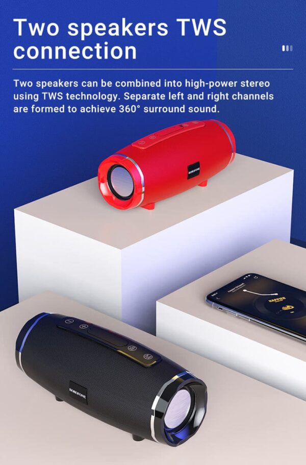 ENCEINTE SPORT BLUETOOTH WATERPROOF EXCELLENT SON BOROFONE BR3 ROUGE