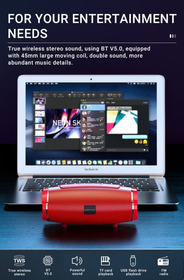 ENCEINTE SPORT BLUETOOTH WATERPROOF EXCELLENT SON BOROFONE BR3 ROUGE