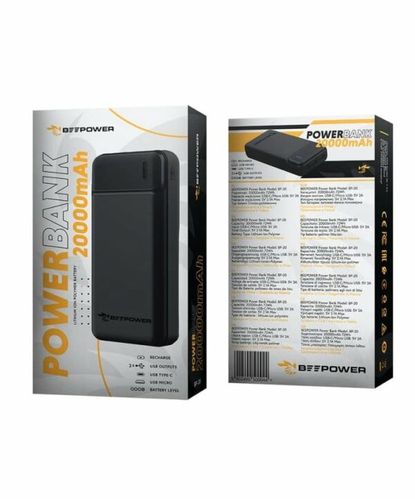BEEPOWER POWER BANK 20 000 mAh 2USB TYPE C NOIRE