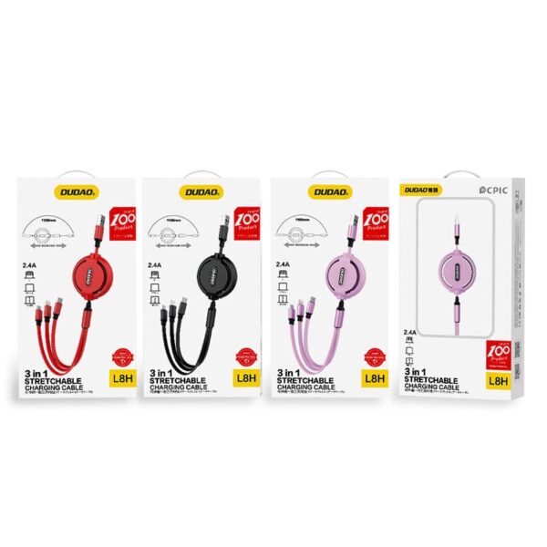 DUDAO CABLE 3X1 EXTENSIBLE L8H ROUGE
