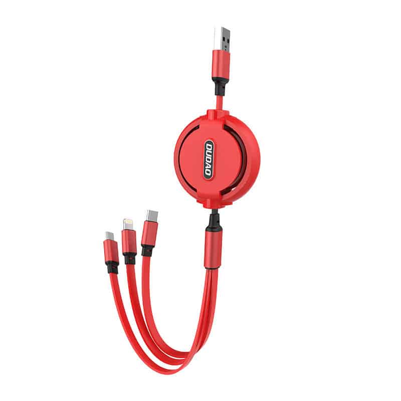 DUDAO CABLE 3X1 EXTENSIBLE L8H ROUGE