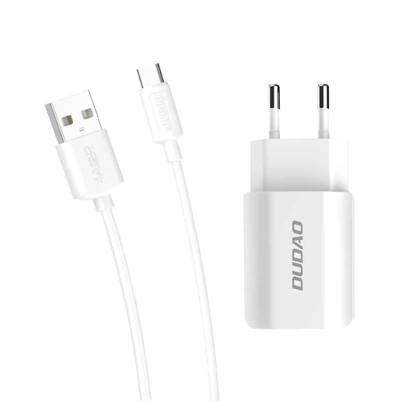 DUDAO CHARGEUR  2USB + CABLE TYPE C  FAST CHARGE 2,4A BLANC