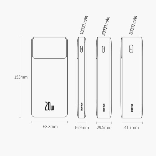 BASEUS POWER BANK  30 000 mAh 20W CHARGE RAPIDE  USB CX1+ 2 USBA BLANC