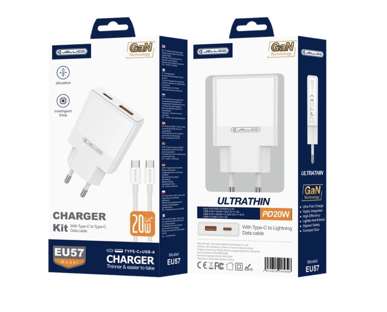 CHARGEUR 1XUSB C  10,5W + CABLE LIGHTNING FONENG KC210  BLANC