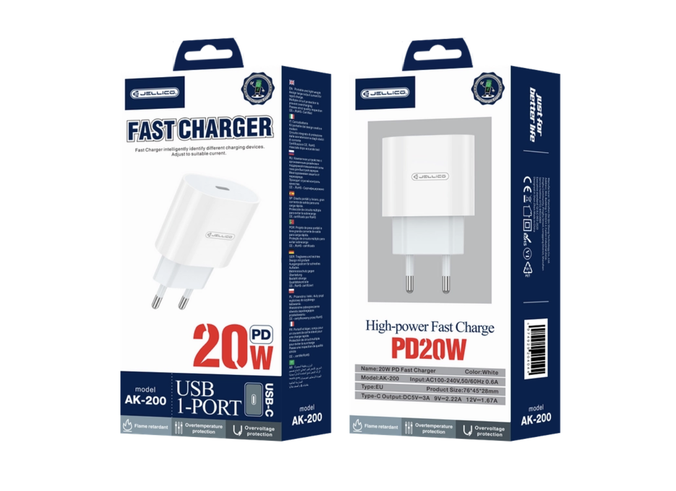 CHARGEUR 1 USB C TO USB  PD 20W + DATA CABLE JELLICO EU57 BLANC