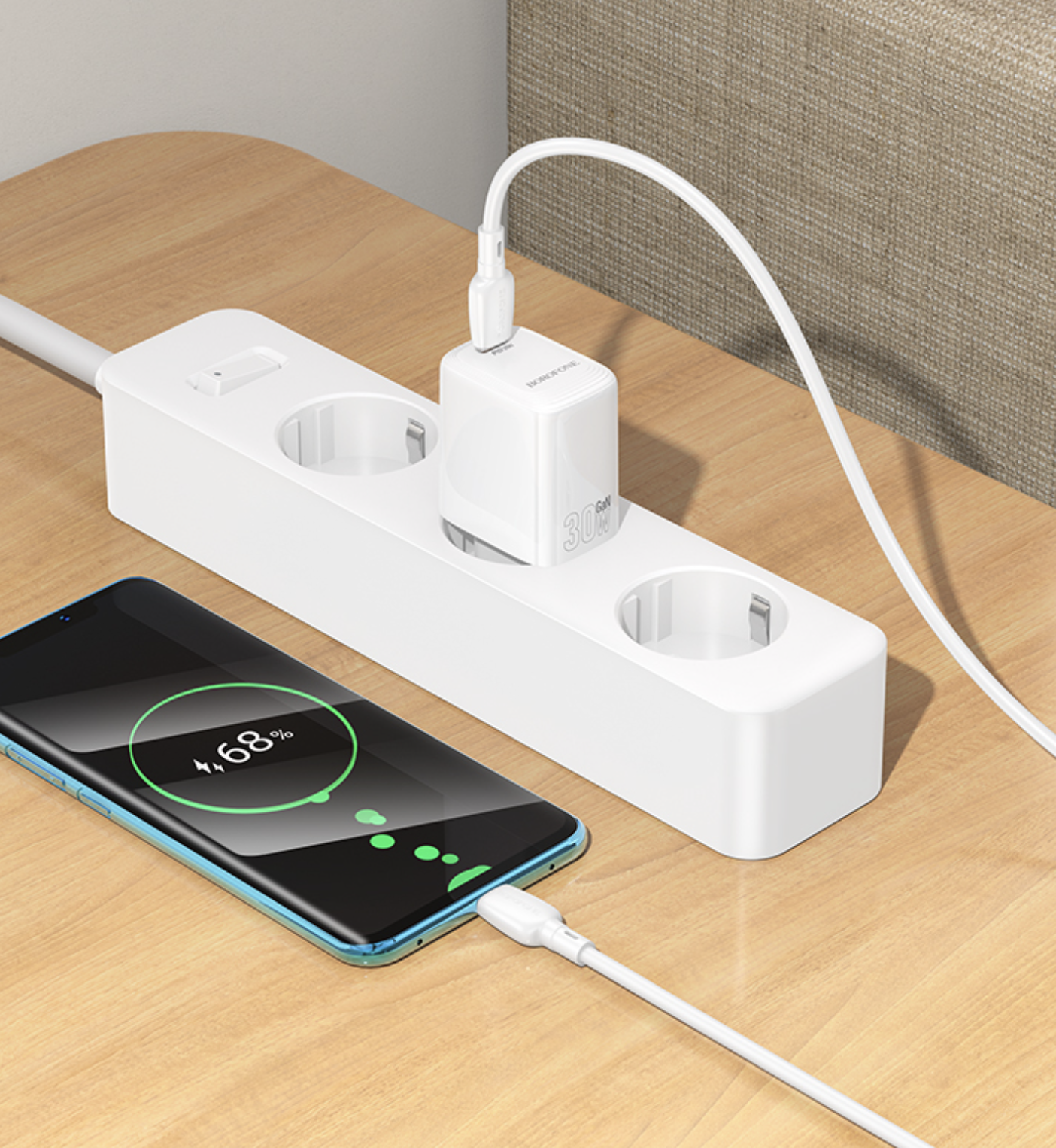 CHARGEUR TYPE C 30W + CABLE TYPE C VERS TYPE C  FAST CHARGE BOROFONE