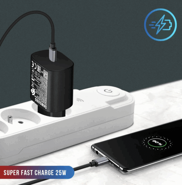 CHARGEUR TYPE C 25W NOIR FAST CHARGE ORIGINE SAMSUNG – Image 4