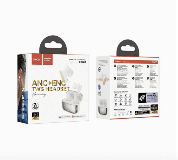 ECOUTEUR BLUETOOTH ANC+ENC HOCO BLANC EQ20 – Image 3
