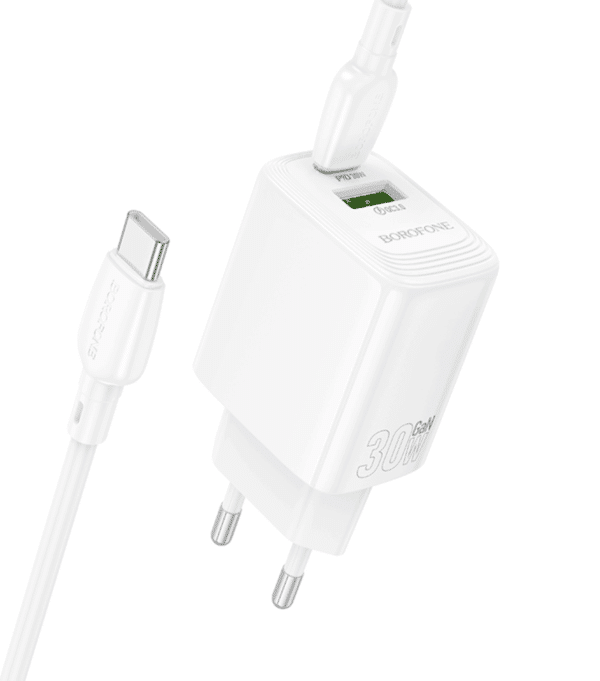 CHARGEUR USB+TYPE C + CABLE TYPEC/TYPE C 30W BLANC – Image 2