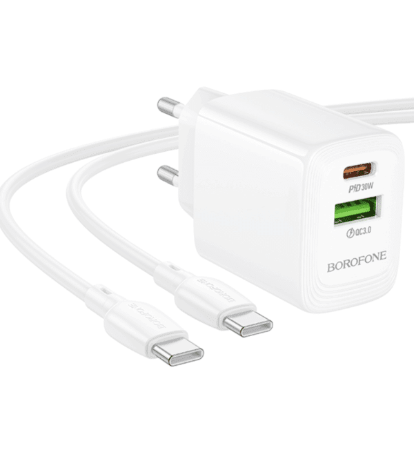 CHARGEUR USB+TYPE C + CABLE TYPEC/TYPE C 30W BLANC – Image 3