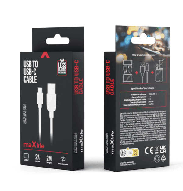 CABLE TYPE C FAST CHARGE 2A / 2 METRES NOIR MAXLIFE – Image 3