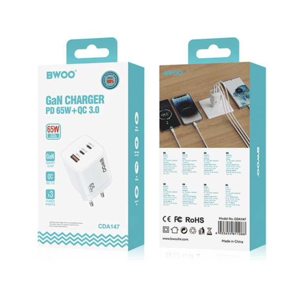 CHARGEUR USB + 2 TYPE C ULTRA FAST CHARGE 65W BWOO – Image 4