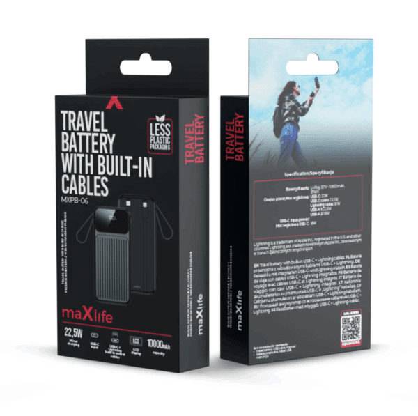 POWER BANK 10000MAH + CABLES +LCD MAXLIFE – Image 4