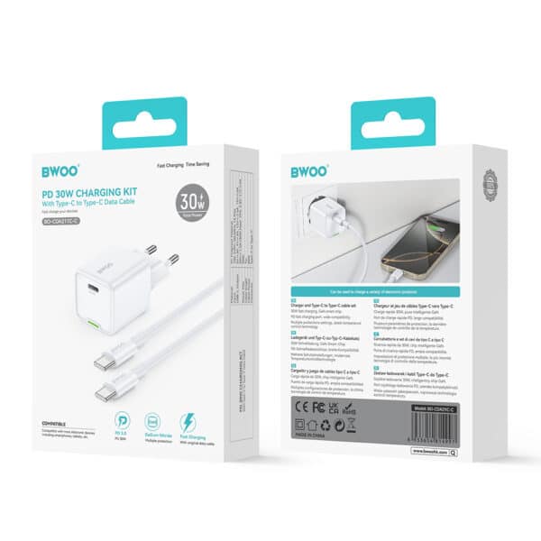 CHARGEUR TYPE-C 30W + CÂBLE C/C BLANC – Image 4