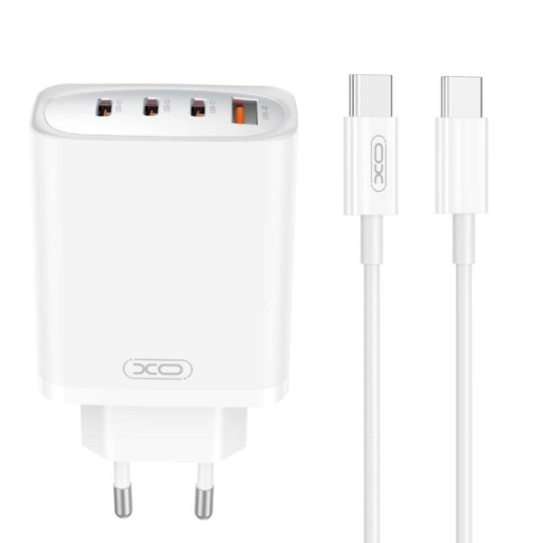 CHARGEUR USB+ 3 TYPE C 65W + CABLE TYPE C /TYPE C BLANC XO