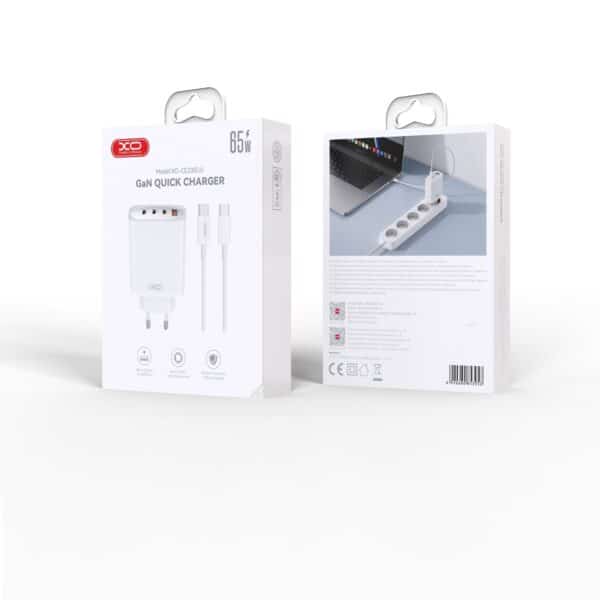 CHARGEUR USB+ 3 TYPE C 65W + CABLE TYPE C /TYPE C BLANC XO – Image 3