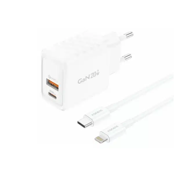 CHARGEUR USB+TYPE C + CABLE C VERS LIGHTNING 20W