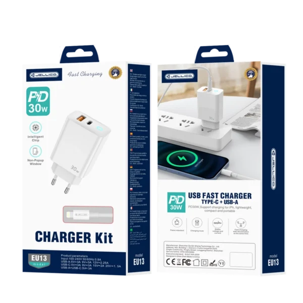CHARGEUR USB+TYPE C +CABLE C VERS LIGHTNING 30W JELLICO – Image 4